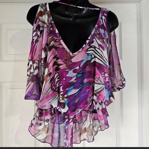 Vintage y2k Charlotte Russe butterfly fairy whimsigoth chiffon blouse - Picture 2 of 3